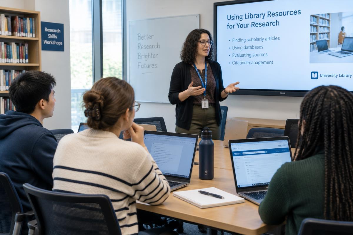 Librarian presenting a research skills workshop
